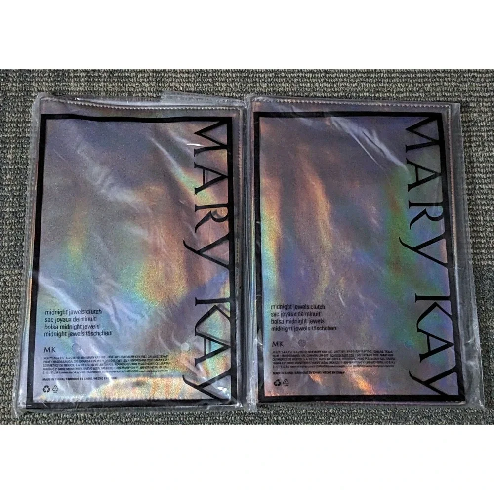 2 Mary Kay Holographic Cosmetic Makeup Clutch Bags Magnetic Pouch NEW Jewels